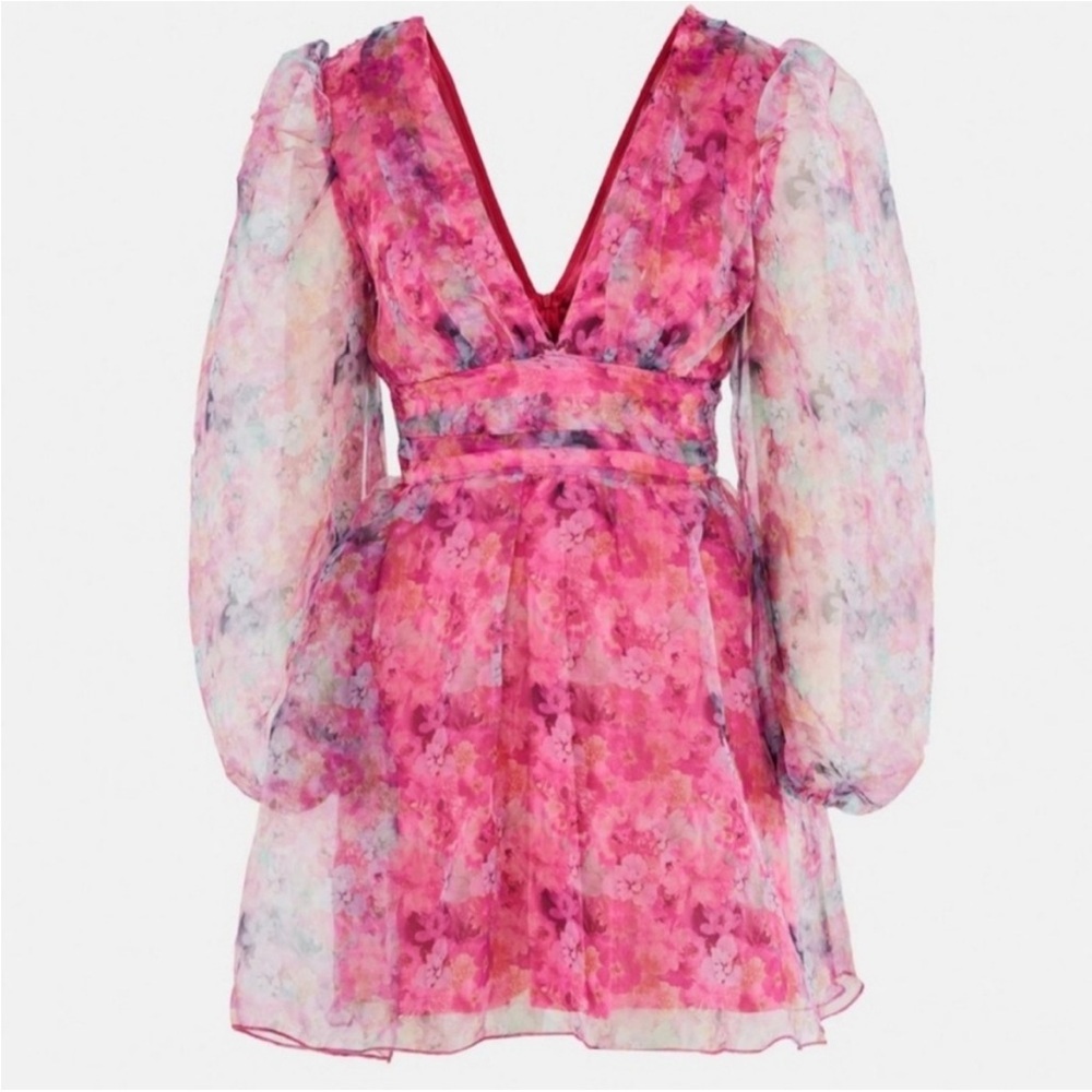 Selkie Style Pink Floral Mini coquette Barbie Puff Dress size 2 - Picture 9 of 10